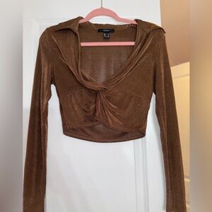 Brown long sleeve crop top sheer